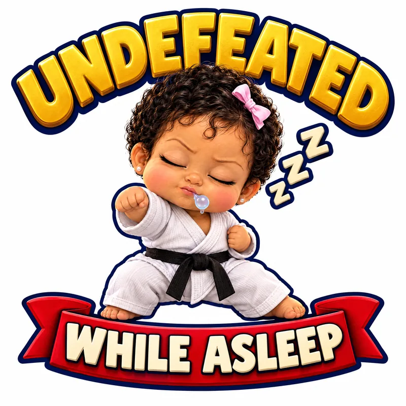 Undefeated While Asleep tee with Evaluna in her karate uniform